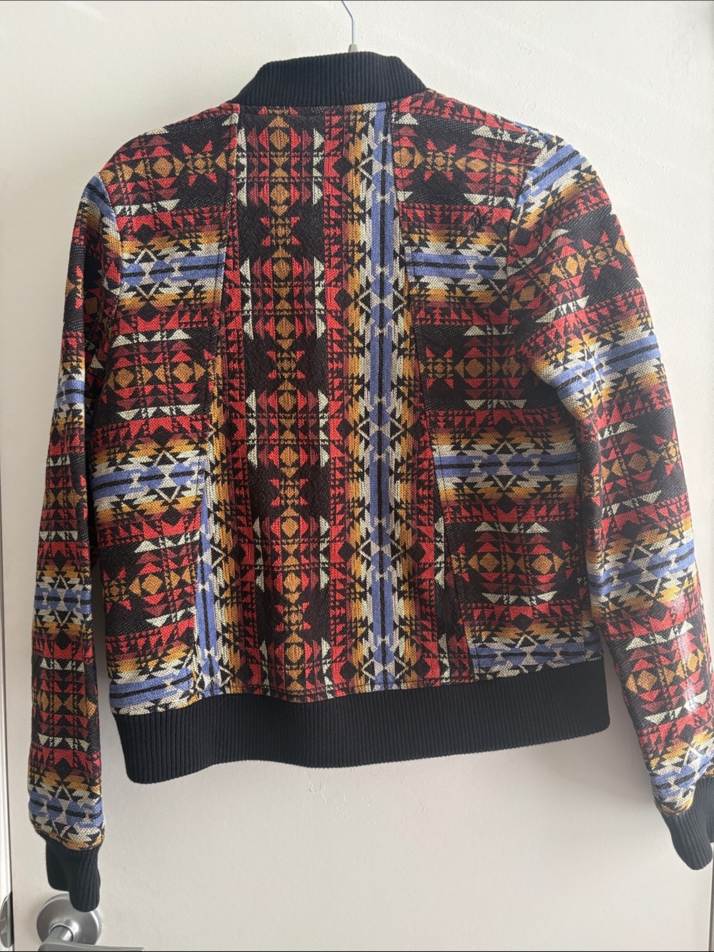 Southwestern Aztec Print Cropped Bomber Jacket Zip Front Tribal Tapestry SZ M - Picture 2 of 6